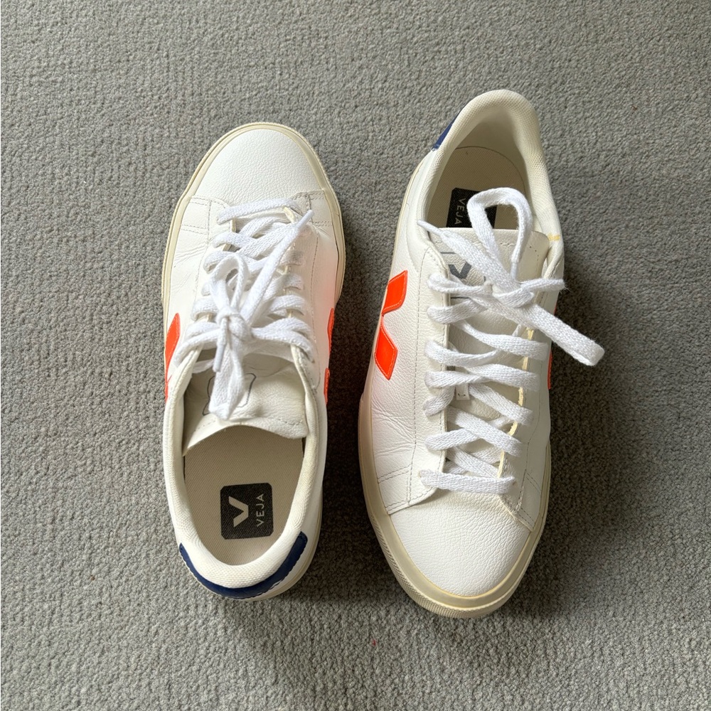 Veja Navy, White and Orange Sneakers